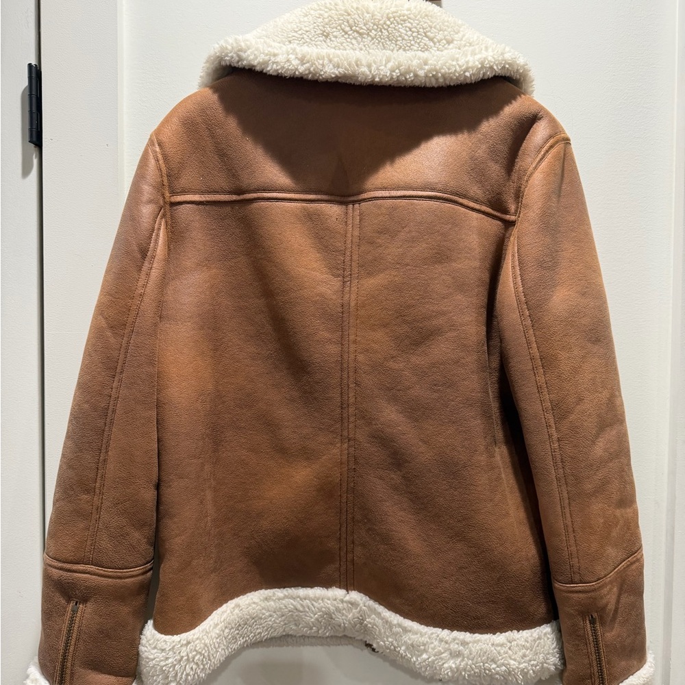 Boden Brown Shearling Collar Bomber Jacket - Picture 5 of 8